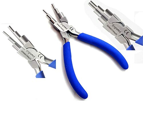 Cynamed German Stainless- 6 in 1 Bail Making Pliers Wire Looping Forming Pliers with Non-Slip Comfort Grip Handle for 2mm to 9mm Loops and Jump Rings-Heavy Duty