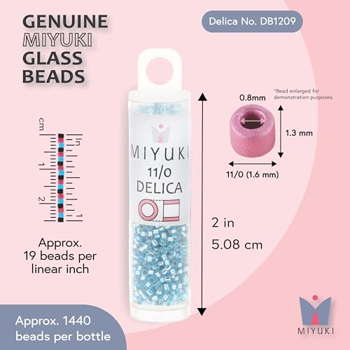Miyuki Delica Seed Beads – Size 11/0 (1.6 mm), DB1209, Silver Lined Ocean Blue, 7.2 g, Approx. 1440 Beads, Made in Japan - color: DB1209 - Silver Lined Ocean Blue