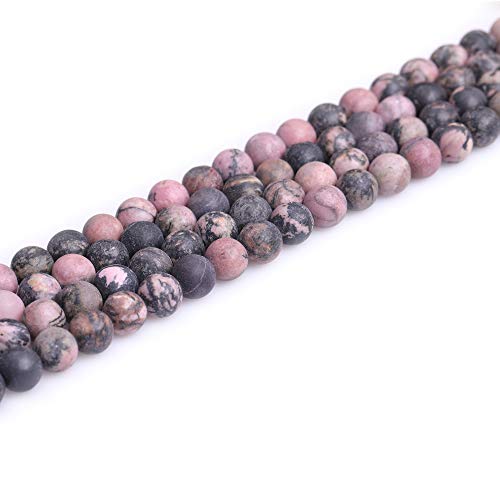 8mm Natural Stone Black Rhodonite Frosted Matte Unpolished Round Beads for Jewelry Making Strand 15 inch - color: Black Rhodonite, size: 8mm