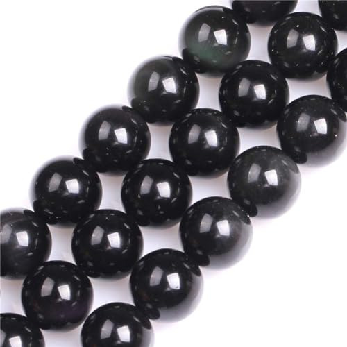 14mm Natural Black Obsidian Beads Round Gemstone Loose Beads for Jewelry Making 15" - color: Black Obsidian, size: 14mm