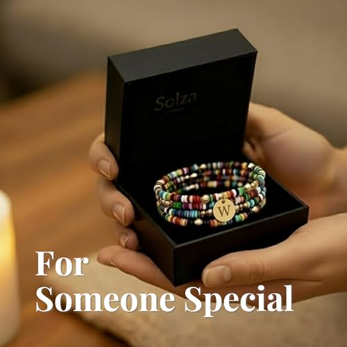 Set of 4 Colorful Bead Initial Bracelets, Personalized Stackable Jewelry, Adjustable Stretchy Charm Bracelets for Women, Beaded Bracelet Set, Trendy Custom Jewelry Gift - style: Colorful Bead - W
