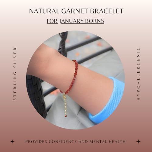Faceted Bracelet for Women, Certified 925 Sterling Silver with 18K Gold Vermeil Healing Crystal Bracelets for Women - Crystals and Healing Stone Bracelet Women Jewelry for Gift - color: Garnet