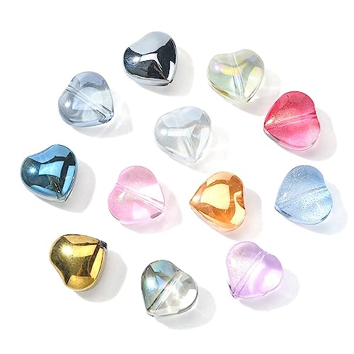 UR URlifehall 100 Pcs Heart Electroplate Transparent Glass Beads with Glitter Gold Colorful Heart Shaped Glass Beads for Keychain Jewelry Making - color: 100Pcs-10x10x5mm-heart glass beads