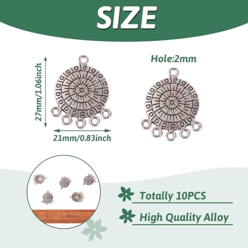 Mega Pet 10pcs Tibetan Silver Flat Round Chandelier Component Links Charm Pendant Connectors with 5 Holes for Dangle Earring Multi Strands Bracelet Necklace Jewelry Making - color: Antique Silver, Flat Round-2