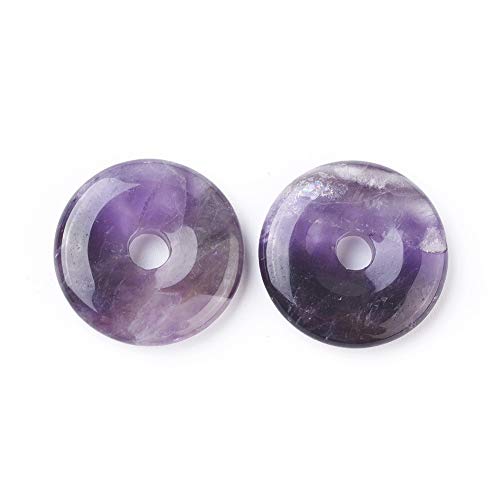 FASHEWELRY 5Pcs Natural Amethyst Donut Disc Gemstone Pendants 30-31mm Large Hole Healing Chakra Polished Stone Flat Round Bead Charms for Jewelry Making Hole: 6mm - color: 30~31mm Amethyst, Purple