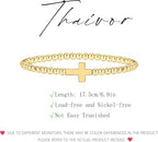 Mothers Day Gifts - Beaded Bracelets for Women 14K Silver Gold Plated Stretch Handmade Ball Bracelets Cute Charm Bracelet Dainty Stackable Cross Heart Bow Wave CZ Circle Trendy Jewelry Easter Gifts - color: cross