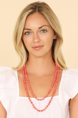 Bead Strand Versatile 60" Long Wrap Necklace - Handmade Knotted Multi Layer Sparkly Crystal, Semi Precious Natural Stone, Lava, Glass Faux Pearl - color: Red