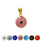 MIZZE Made for Luck Gold Plated 925 Sterling Silver 10 MM Round Glass Evil Eye Charm Pendant - 7 Colors to Choose from - color: Pink