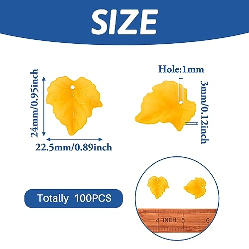 Crafans 100Pcs Orange Acrylic Leaf Charms Maple Leaves Pendants Beads Plant Petal Leaf Beads Spring Charms for Fall Autumn Crafts DIY Jewelry Making Supplies - color: Orange