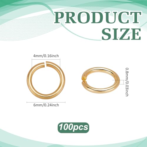 PH PandaHall 100pcs 24K Gold Jump Rings, 6mm Open Jump Rings Golden Brass Jewelry Connector Ring 18 Gauge Unsoldered O Ring for Earrings Bracelets Necklaces Chain Choker DIY Crafting - size: 6mm
