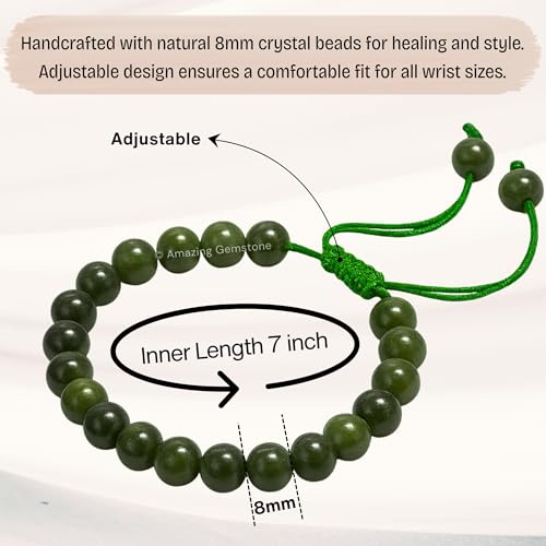 Amazing Gemstone Chrome Diopside Bracelet, Gifts For Men & Women - Protection Healing Crystal Bracelet - 8mm Gemstone Beaded Adjustable Bracelet, Pulseras Para Hombres Mujer Stocking Stuffers - color: Chrome Diopside