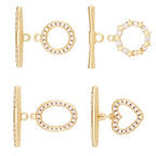 4Pcs Cubic Zirconia Toggle Clasps 18K Gold Plated Brass Toggle Jewelry Clasps IQ End Connector Oval Ring Star Heart T-Bar Closure Clasp for Bracelet Necklace Jewelry Making - color: Clear