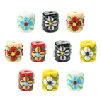 Stiesy Painted Column with Flower Glass Beads 10Pcs, 5 Colors Glass Spacer Loose Beads Bulk for DIY Jewelry Making Necklace Bracelet Earring Keychain Crafts 13x13mm - color: Column with Flower-5 Colors -10pcs