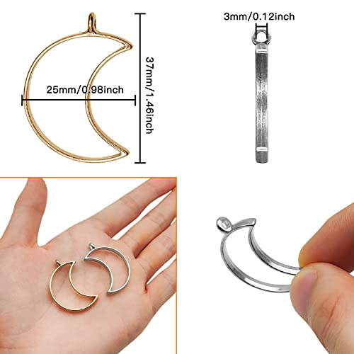 60pcs Open Bezels for Resin,Open Bezel Pendants Backs Hollow Frame Pendants Geometric Hollow Bezel Pendant Open Frame Pendant for Pressed Flower,Earrings,Bracelet,DIY Crafts(K Gold,White K) - color: K Gold,White K;Moon