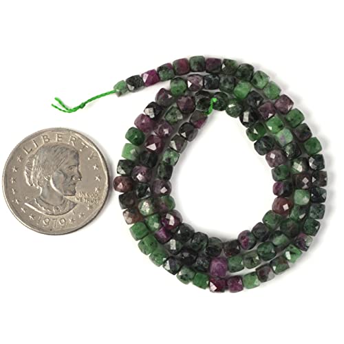 Natural Green Ruby Zoisite Gemstone 4mm Faceted Cube Square Loose Beads 16 Inch for DIY Jewelry Making Beads - color: Green Ruby Zoisite