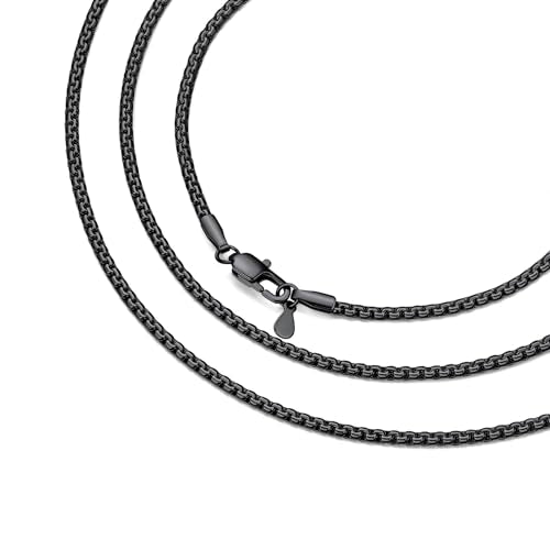 Bestyle 18K Gold Plated/Silver/Black Chain for Men, Hypoallergenic 2/4/6/8mm Stainless Steel Flat Link Chain Necklace for Men & Women Hip Hop Jewelry, 14-30" - color: 2mm-Black, size: 20 Inch