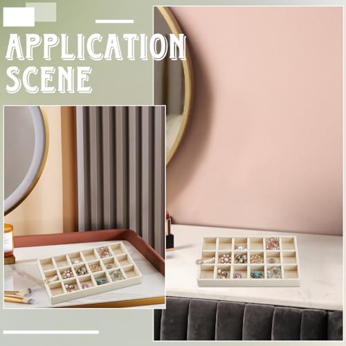 2Pcs 5 x 8.3 Inch Jewelry Box Tray Velvet Jewelry Drawer Insert Antique White 18 Grids Divided Stackable Necklace Storage Container Dresser Drawer Case for Earring Rings Display Showcase - style: White 18 Grids