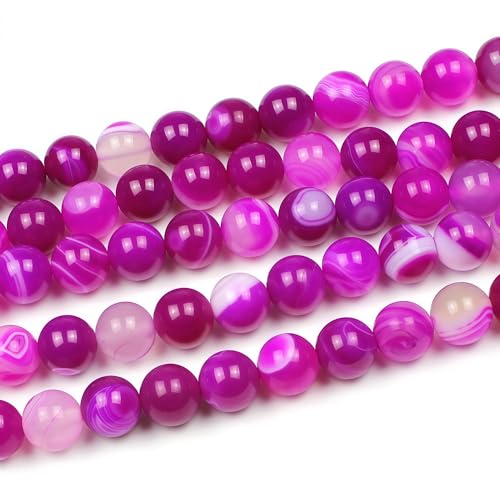 MJDCB Natural Stone Beads Rose Red Stripe Agate Round Loose Beads for Jewelry Making DIY Bracelet Necklace (12mm) - color: Rose Red Striped Agate, size: 12mm