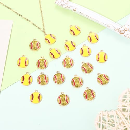 20PCS Sports Charms Enamel Basketball Baseball Pendant Charms for Jewelry Making Rhinestone Ball Game Softball Charms for Necklace Bracelet Earrings DIY Crafts - color: Set 8