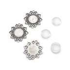 FASHEWELRY 10 Sets Alloy Flat Round Flower Edge Bezel Pendant Trays with Glass Cabochons Tibetan Style Blank Base Connector for DIY Photo Pendant Making - color: 18mm-10 Sets