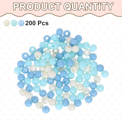 HARFINGTON 200pcs Cream Blue Acrylic Round Beads 6mm Dia 1.9mm Hole Plastic Resin Smooth Balls Loose Bead for Jewelry Making Bracelets Necklace Earrings DIY - color: Cream Blue, size: 6mm