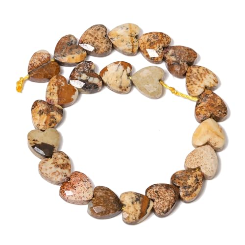 22pcs Faceted Heart Bead Natural Picture Stone Beads 8mm Crystals and Healing Stones for Jewelry Making Supplies,Friendship Bracelet Kit,Love Gifts - color: Picture Stone