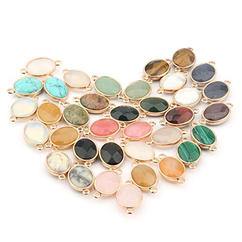QSLLER 10 Pcs Natural Stone Connectors,Faceted Egg Shape Natural Semi-Precious Stone Pendant Charms DIY for Necklace or Jewelry Making