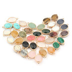 QSLLER 10 Pcs Natural Stone Connectors,Faceted Egg Shape Natural Semi-Precious Stone Pendant Charms DIY for Necklace or Jewelry Making