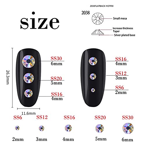 3000 Pieces SS6 2mm Flatback Rhinestones AB Clear Round Gems Crystals for Nail Art DIY Crafts Clothes Shoes Bags （Transparent AB） - color: Transparent AB, size: SS6/2mm