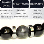 Mens Beaded Bracelet - Stone Jewelry, Black Onyx Hematite Bracelets, Mens Accessories, Adjustable - style: Spectral Gleam