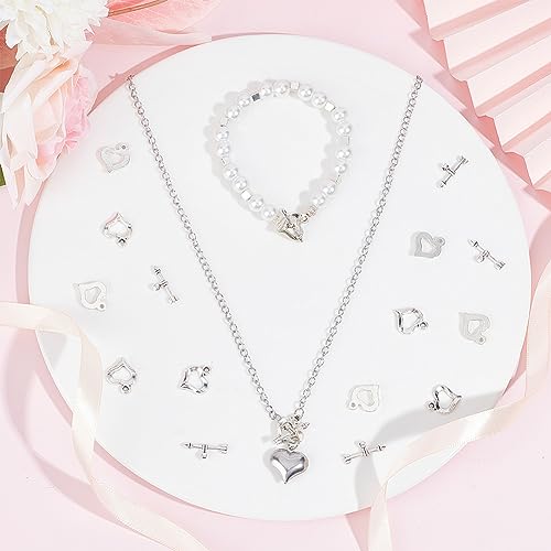 SUNNYCLUE 1 Box 80 Sets Toggle Clasps Valentine's Day Antique Silver Toggle Clasp Heart & Arrow OT Clasp T-bar Closure Clasps Love Heart Closure Connector Alloy Metal Clasp Charms for Jewelry Making - style: Style 5