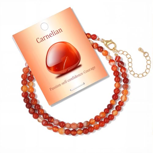 Crystal Choker Necklaces for Women,4mm Handmade Natural Stone Choker Beaded Necklace Healing Crystal Necklace Gemstone Bead Necklaces for Women - color: Carnelian