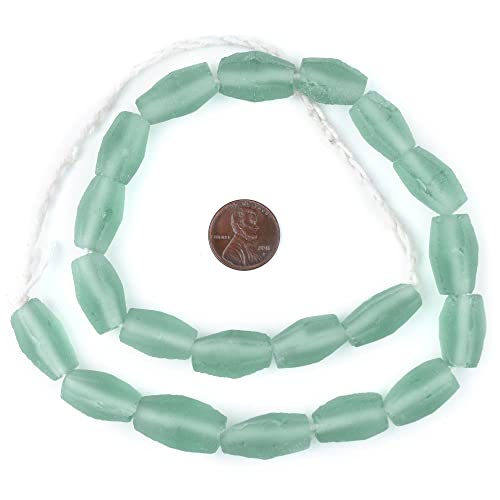 The Bead Chest Green Aqua Faceted Cylinder Java Recycled Glass Beads (20x12mm) - color: Green Aqua