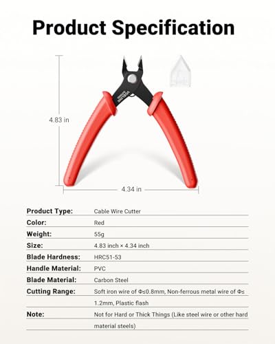 VCELINK Micro Precision Wire Cutter Spring Loaded, 5-Inch Flush Cutter Pliers, Nippers, Small Side Cutter for Electronics, Zip Ties, Craft and Jewelry, Red - color: Red
