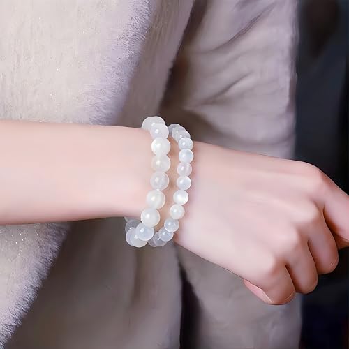 3Pcs Healing Crystal Turquoise Bracelets for Women Men 8mm 6mm 4mm Natural Stone Beaded Stretch Bracelet Jewelry Gifts for Women Girl - color: T3-Moonstone