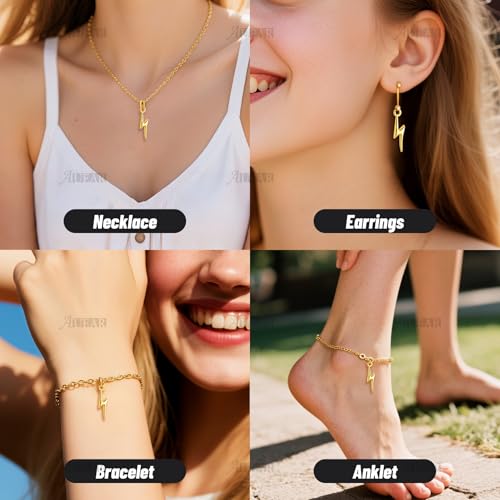 AUEAR, Flash Shape Charms Lightning Bolt Pendants Alloy Charm for Jewelry Making Supply Bracelet Necklace Earrings DIY Crafting Antiqued - color: Gold