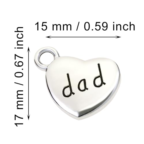 Shapenty Antique Silver Love Heart Shaped Family Members Pendant Charms for DIY Craft Keychains Bracelet Necklace Earrings Jewelry Making Findings and Memory Ornament - style: Dad