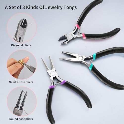 3 Pcs Jewelry Making Tools Pliers Kit, Includes Needle Nose/Round Nose Pliers/Diagonal, Wire Cutters for Jewelry Making Wire Wrapping Beading Crafts Matte Handle - style: 3pcs - Black