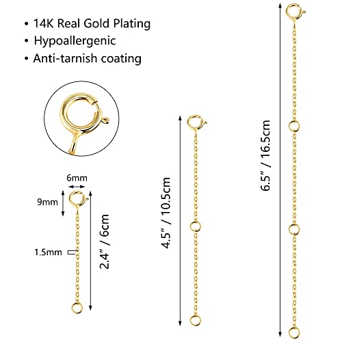 Gold Necklace Extenders,14K Gold Chain Extenders with Round Clasp, Durable Plated Solid Brass Necklace Bracelet Anklet Extension Chains(2 4 6 Inches, 3PCS) - color: B-Gold, size: 2,4,6inch