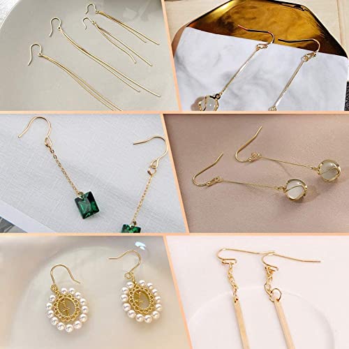 14K Gold Earring Hooks Real Hypoallergenic 100Pcs Ball Dot Ear Wires + Fish Hooks Jewelry Making Supplies Findings with 100Pcs Clear Rubber Earring Backs for DIY Jewely - color: 100pcs gold