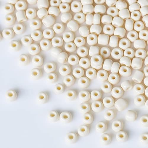 Size 6/0 Crafts Glass Seed Beads 4mm Beige Beads for Jewelry Making (Total About 100g About 1200pcs) - color: Beige