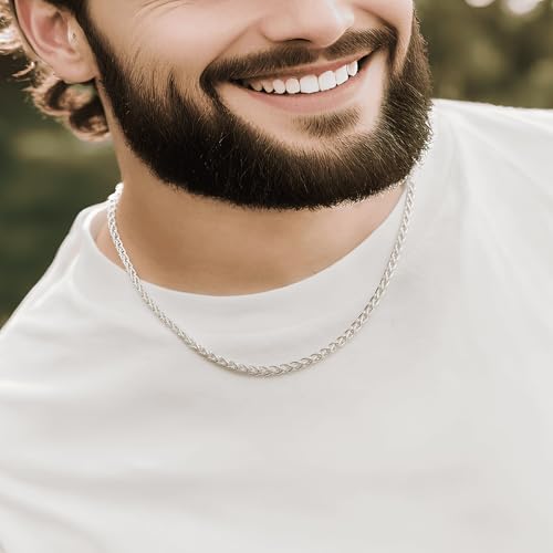 2.5mm/4mm Silver Wheat Chain for Men Women, Mens Silver Plated Over Stainless Steel Wheat Chain - color: Silver-4mm, size: 20 Inches