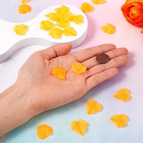 Crafans 100Pcs Orange Acrylic Leaf Charms Maple Leaves Pendants Beads Plant Petal Leaf Beads Spring Charms for Fall Autumn Crafts DIY Jewelry Making Supplies - color: Orange