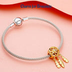 S925 Bead Dangle Charms for Bracelets Necklaces, Compatible with Pandora - style: Gold Dreamcatcher Charm