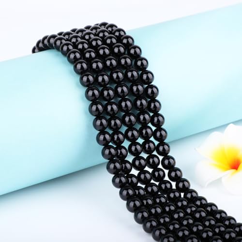 Natural Stone Beads Round Genuine Real Stone Beading Strand Loose Gemstones DIY Smooth Bead for Bracelet Necklace Earrings Jewelry Making (Black Onyx, 8mm 45 Pieces) - color: Black Onyx, size: 8mm 45pcs