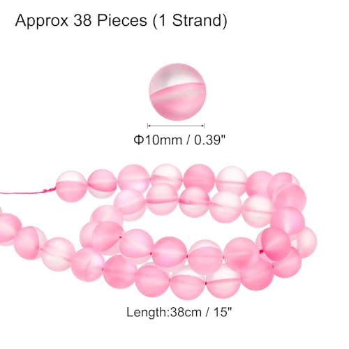 uxcell Matte Crystal Glass Beads 10mm Synthetic Frosted Shining Semi-Precious Round Loose Beads Synthetic Moonstone for Jewelry Making DIY Bracelet, Pink - color: Pink, size: 10mm