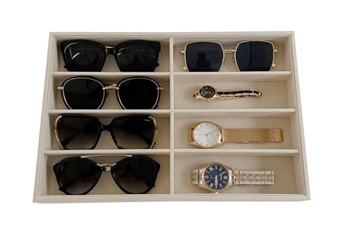 Premium Grade Velvet Drawer Divider Eyewear Storage Sunglasses Jewelry Tray Organizer Stackable Multifunction Store Show Tray Drawer Divider Insert - color: Beige B8