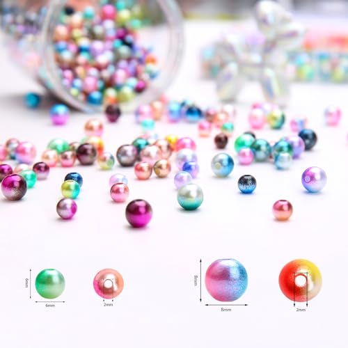 BONNY BOXX 1020PCs 6 & 8MM Gradient Mermaid ABS Pearl Beads Set for Jewelry Making Loose Round Faux Pearls with Holes for Bracelet Necklace Earring Accessories Vase Filler - color: Gradient Mermaid ABS Pearl Beads Set
