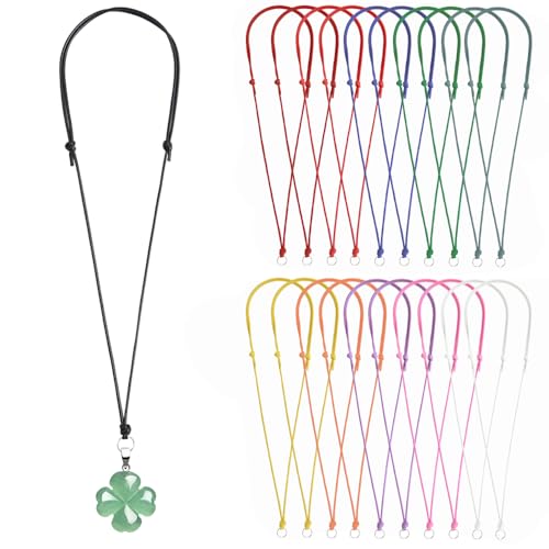 20 Pcs Necklace Cord for Pendant Necklace String Adjustable Knotted Handmade Craft Choker with Metal Ring for Hanging Pendants Rope, Black Necklace Cord - color: Style 14