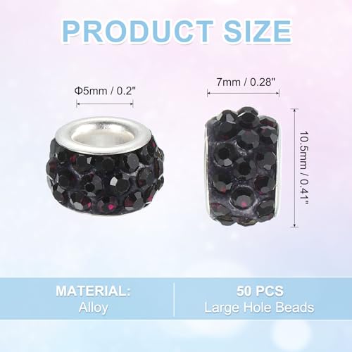 uxcell 50Pcs European Large Hole Beads, Rhinestone Craft Bead Crystal Charm Spacer Beads for Pens Bracelet Making Necklace DIY Craft, Dark Purple - color: Dark Purple